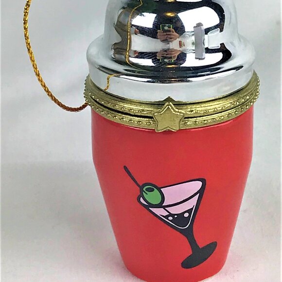 Martini Cocktail Shaker Porcelain Hinge Surprise Gift Trinket Christmas Ornament - Picture 4 of 5